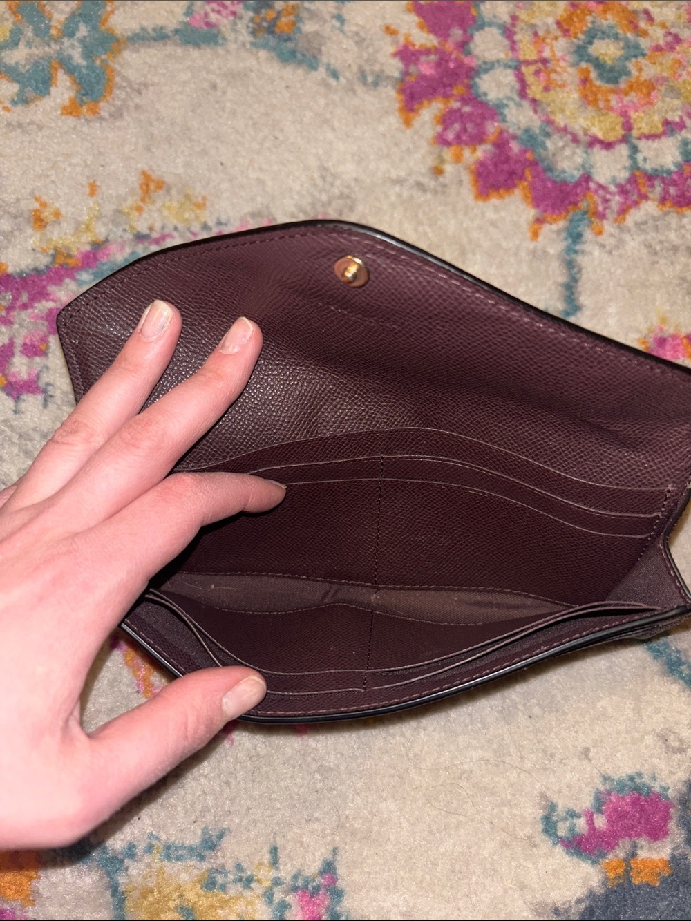 Coach Envelope Wallet in Brown Pebble with Gold Logo - Picture 3 of 6